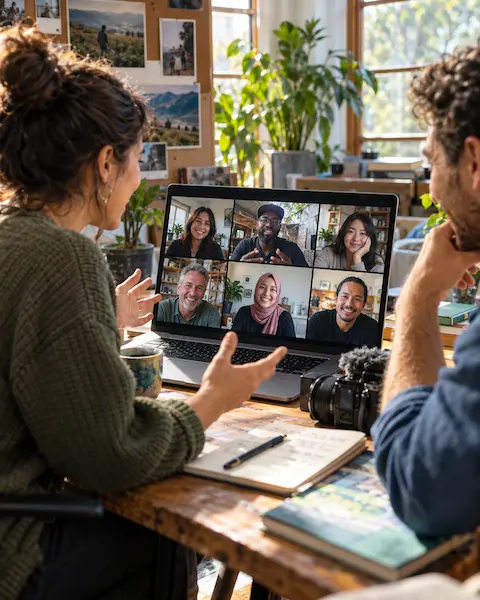 People connecting over a video call